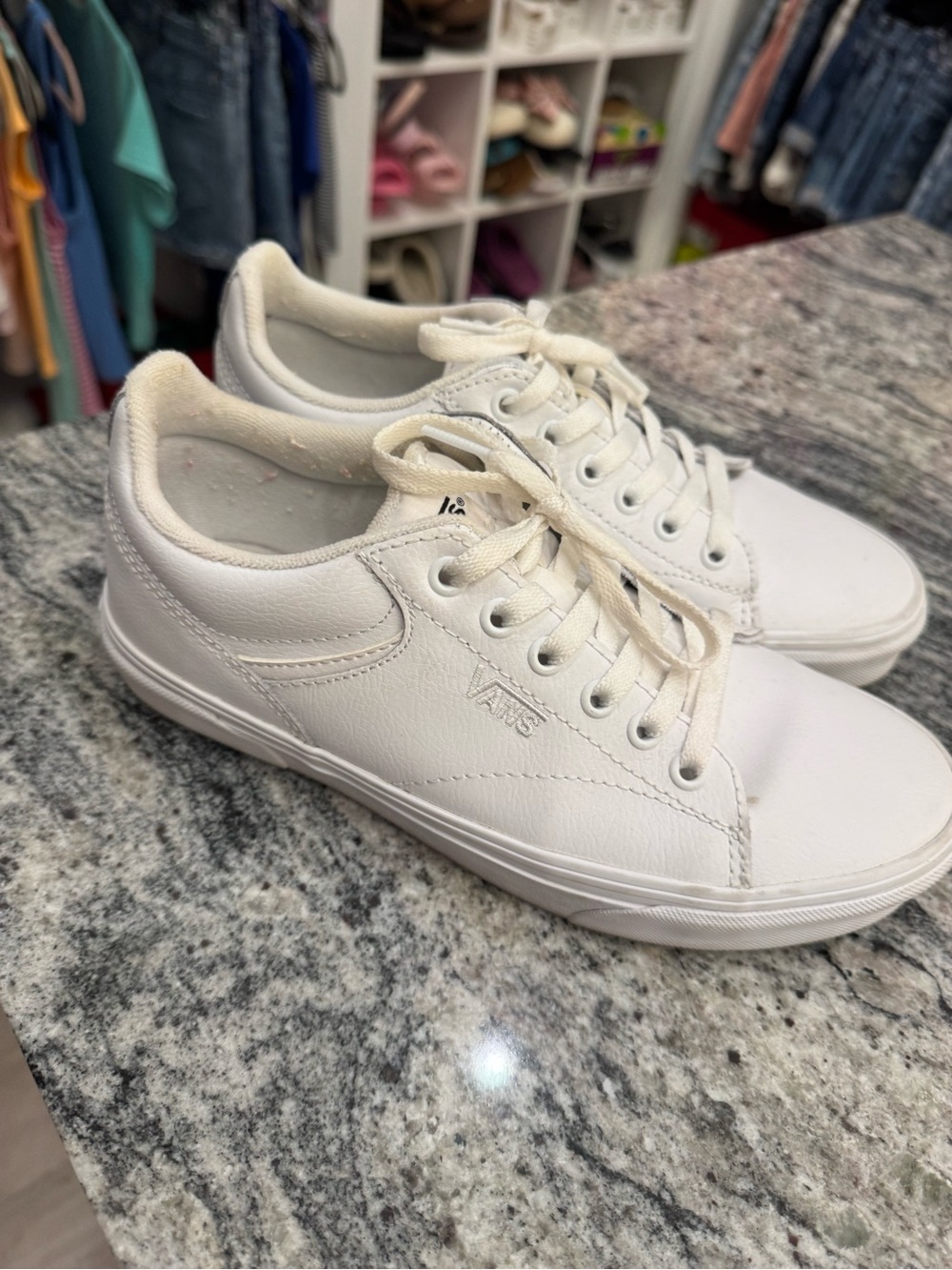 Vans White Leather Low-Top Sneakers